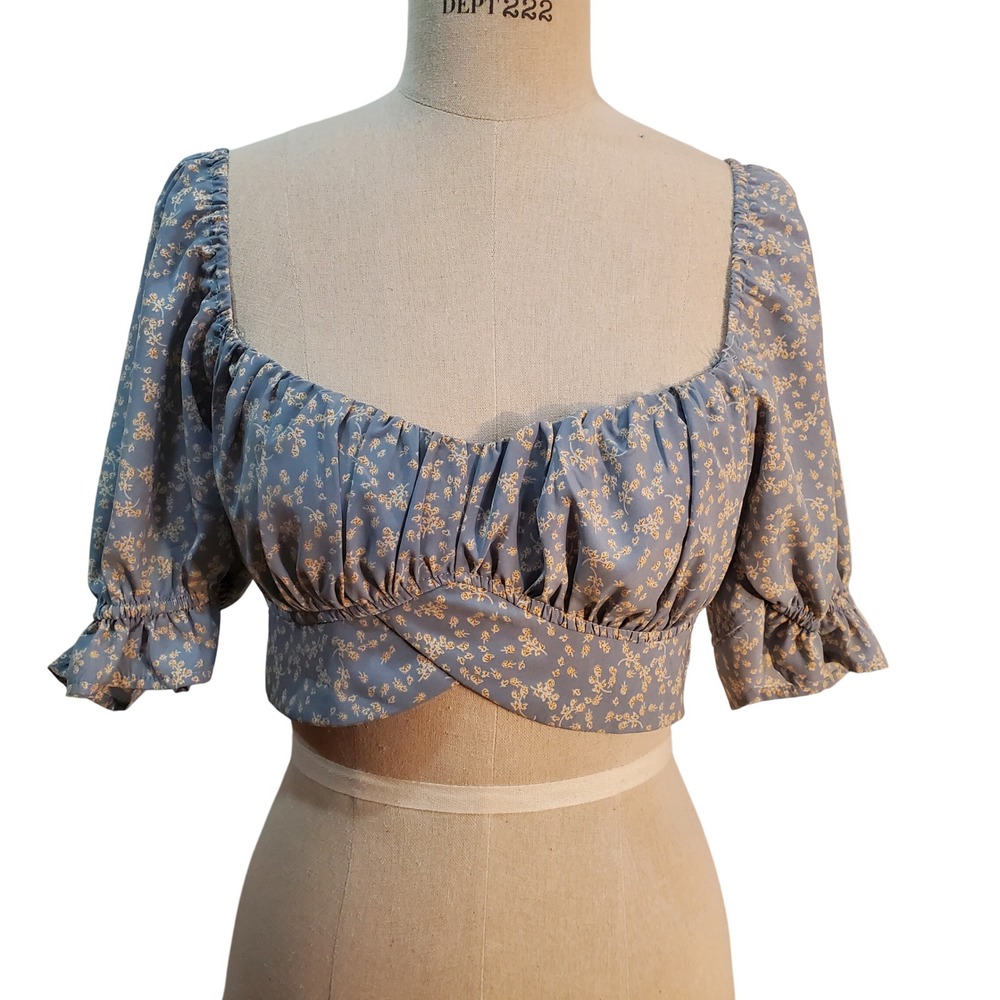 Better‎ Be Floral Crop Top Sweetheart Neck Tie Back Festival Blouse Blue Size S